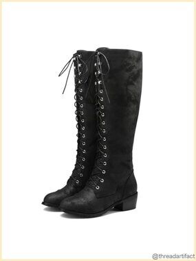 Knee High Combat Boots Lace Up Synthetic Military Riding Boot